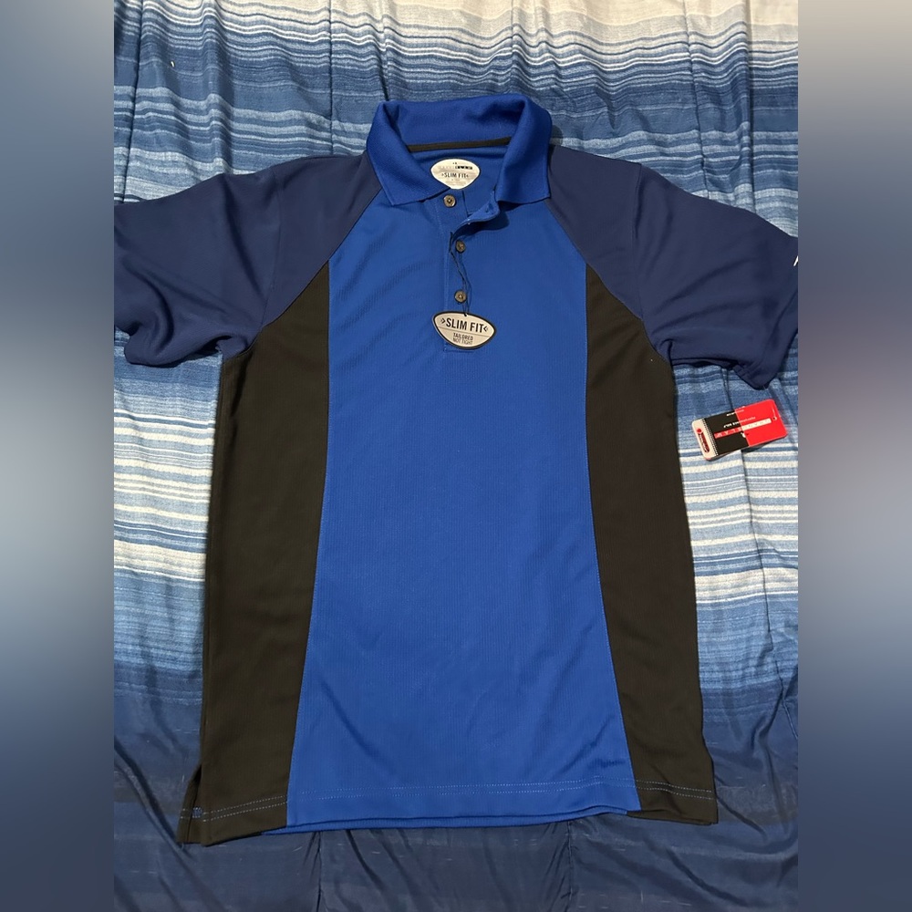 Grand Slam NWT Men's Blue and Black Polo Golf Shirt Drifit Small Slimmer Fit